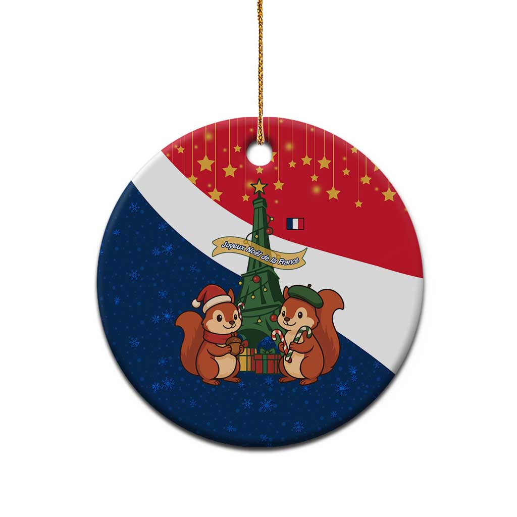 France Christmas Ceramic Ornament with Eiffel Tower Chipmunks Candy Canes and Starry Night Design - Wonder Print Shop