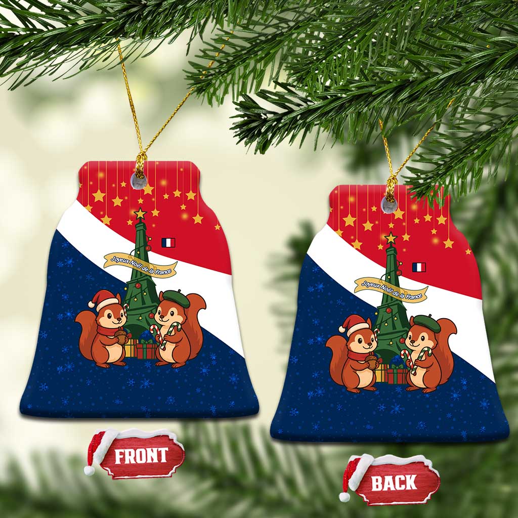 France Christmas Ceramic Ornament with Eiffel Tower Chipmunks Candy Canes and Starry Night Design - Wonder Print Shop