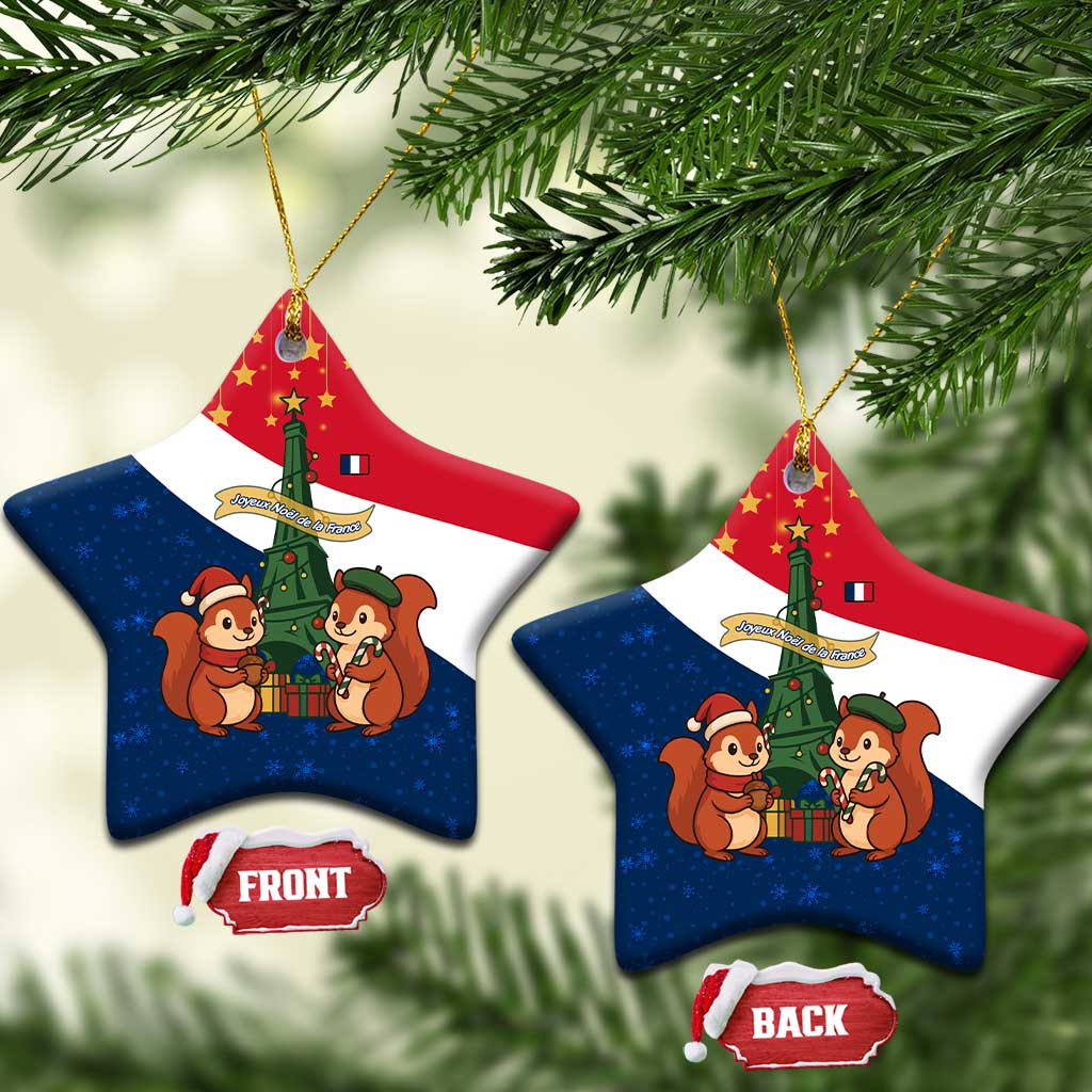France Christmas Ceramic Ornament with Eiffel Tower Chipmunks Candy Canes and Starry Night Design - Wonder Print Shop