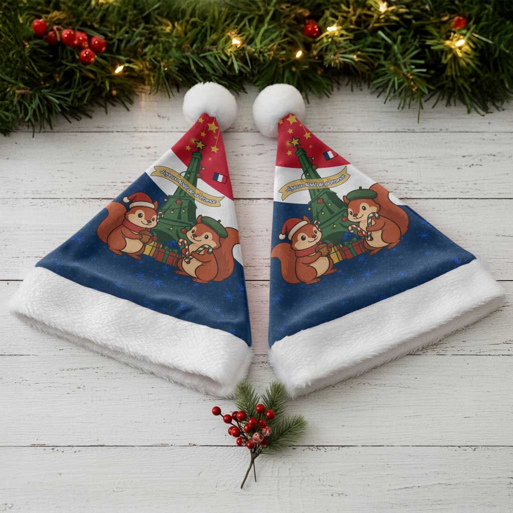 France Christmas Santa Hat with Eiffel Tower Chipmunks Candy Canes and Starry Night Design - Wonder Print Shop