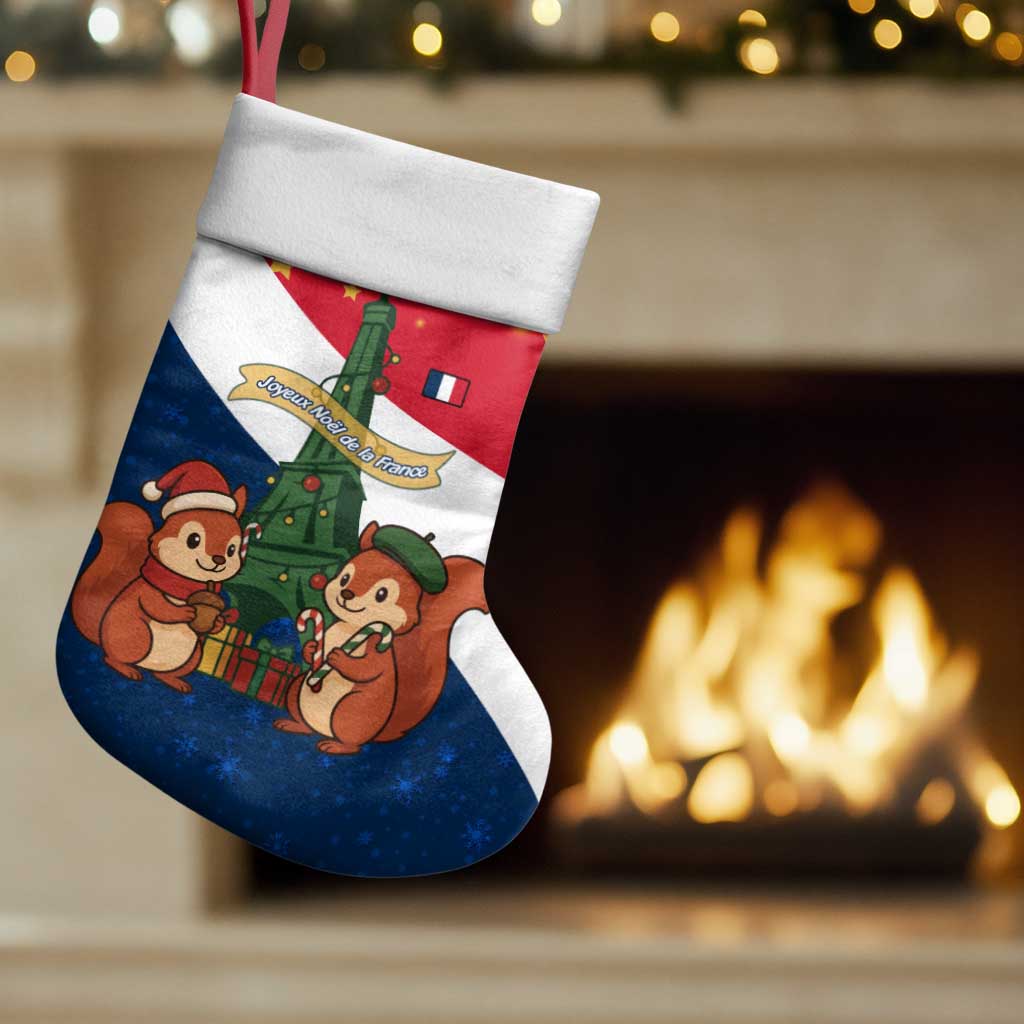 France Christmas Stocking with Eiffel Tower Chipmunks Candy Canes and Starry Night Design - Wonder Print Shop