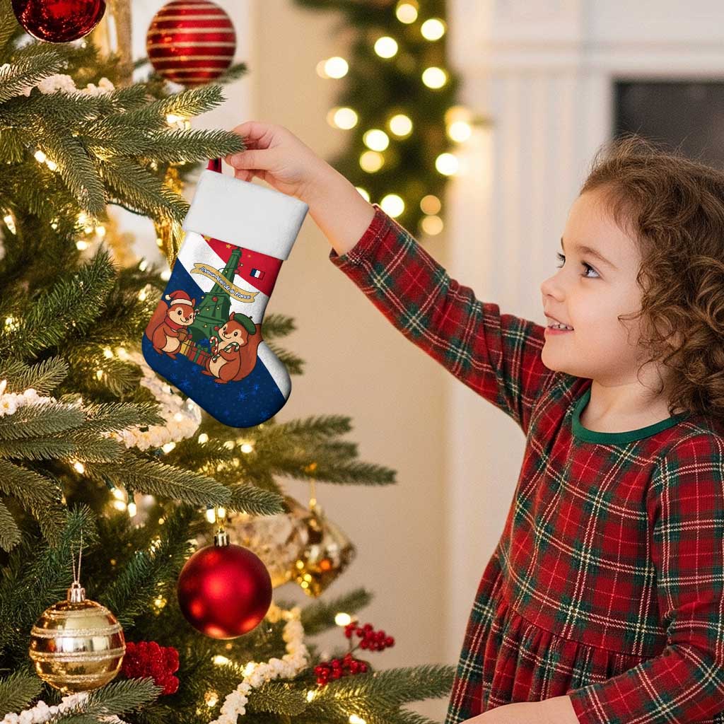 France Christmas Stocking with Eiffel Tower Chipmunks Candy Canes and Starry Night Design - Wonder Print Shop