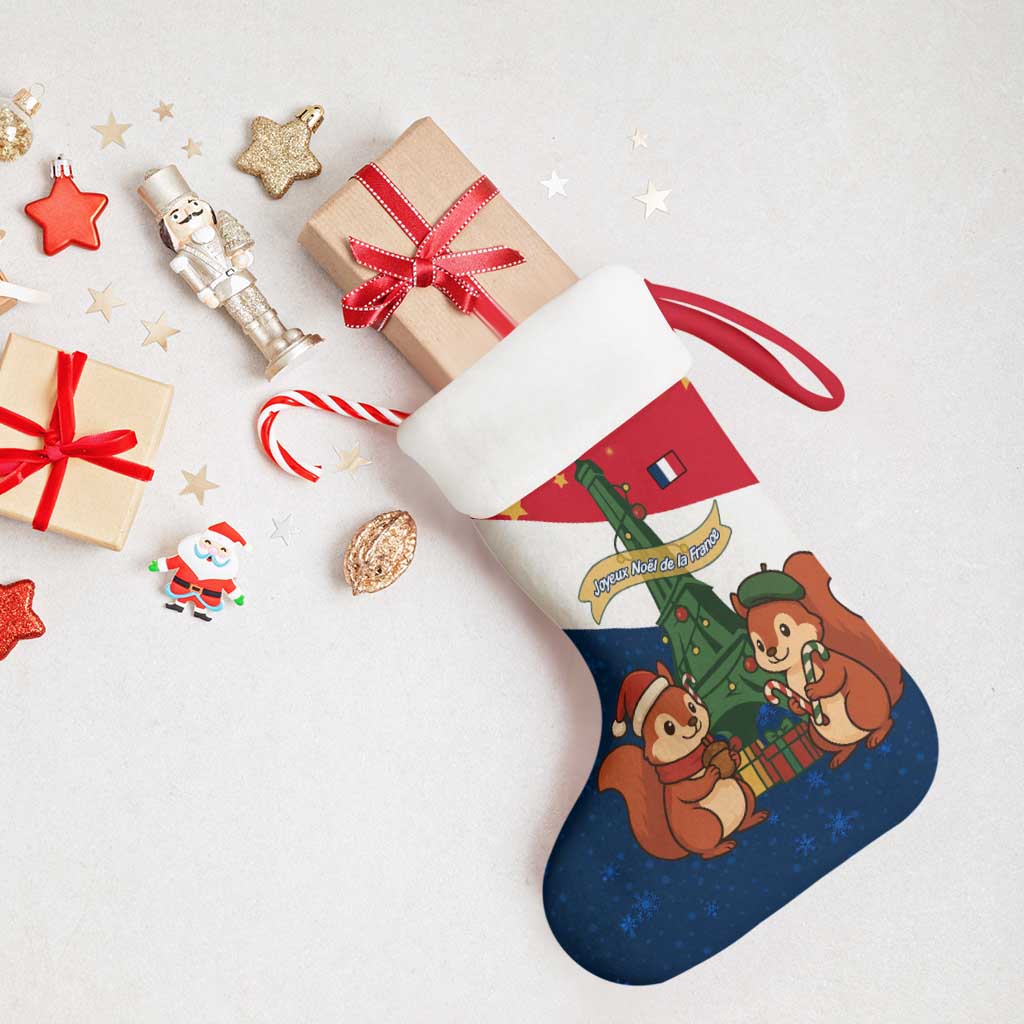 France Christmas Stocking with Eiffel Tower Chipmunks Candy Canes and Starry Night Design - Wonder Print Shop
