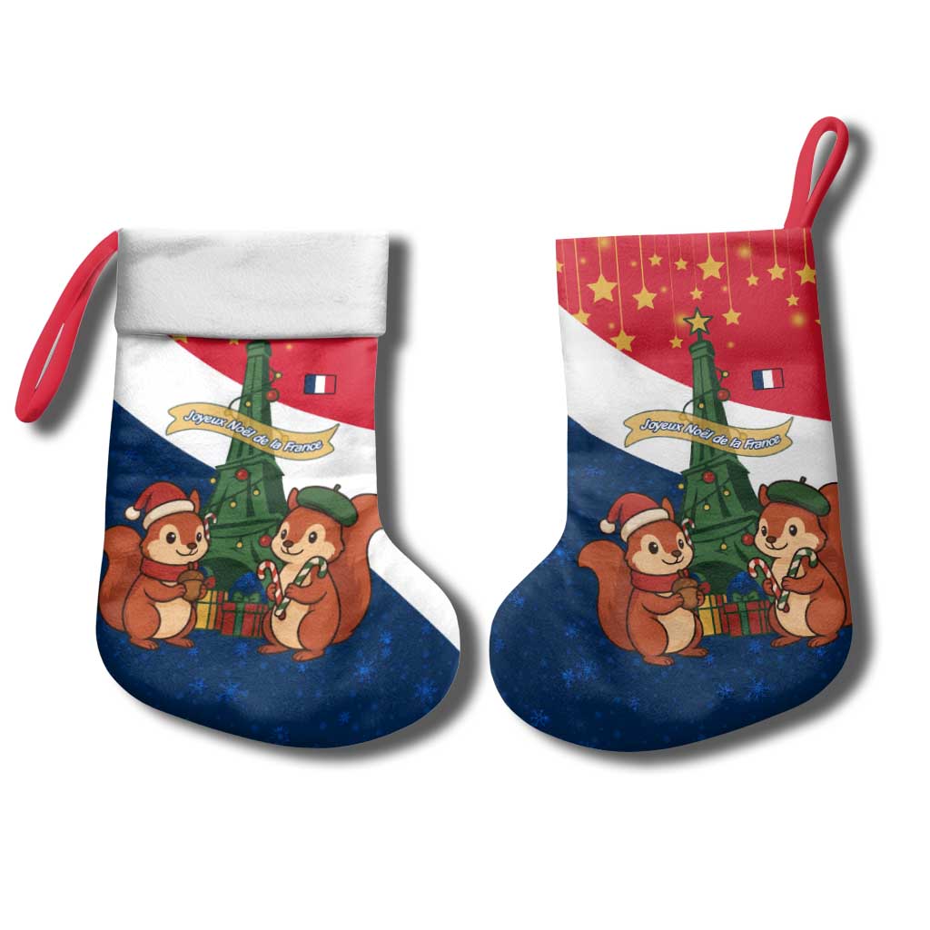 France Christmas Stocking with Eiffel Tower Chipmunks Candy Canes and Starry Night Design - Wonder Print Shop
