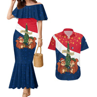 France Christmas Couples Matching Mermaid Dress and Hawaiian Shirt with Eiffel Tower Chipmunks Candy Canes and Starry Night Design - Wonder Print Shop