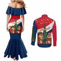 France Christmas Couples Matching Mermaid Dress and Long Sleeve Button Shirt with Eiffel Tower Chipmunks Candy Canes and Starry Night Design - Wonder Print Shop