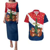 France Christmas Couples Matching Puletasi and Hawaiian Shirt with Eiffel Tower Chipmunks Candy Canes and Starry Night Design - Wonder Print Shop