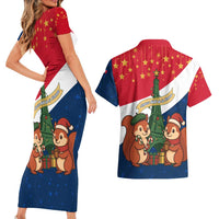 France Christmas Couples Matching Short Sleeve Bodycon Dress and Hawaiian Shirt with Eiffel Tower Chipmunks Candy Canes and Starry Night Design - Wonder Print Shop