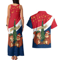 France Christmas Couples Matching Tank Maxi Dress and Hawaiian Shirt with Eiffel Tower Chipmunks Candy Canes and Starry Night Design - Wonder Print Shop