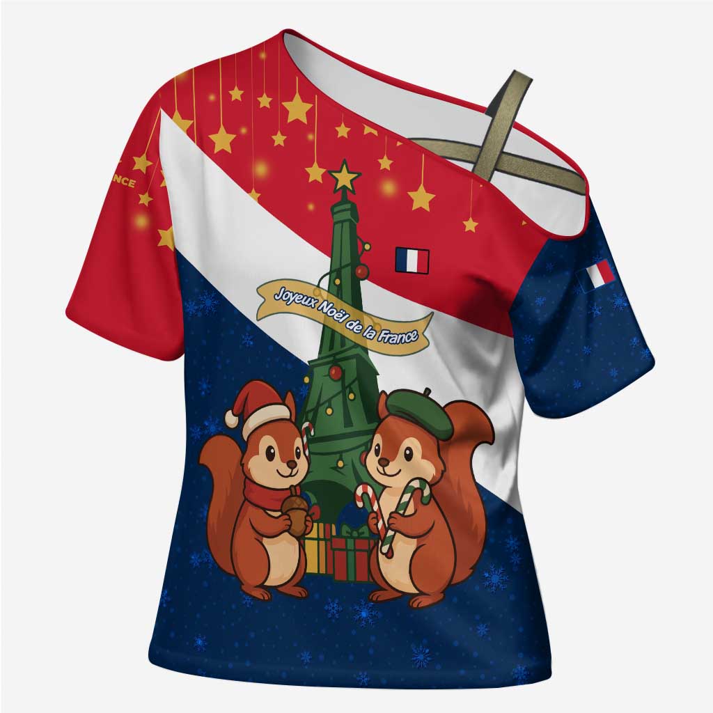 France Christmas Cross Shoulder Shirt with Eiffel Tower Chipmunks Candy Canes and Starry Night Design - Wonder Print Shop