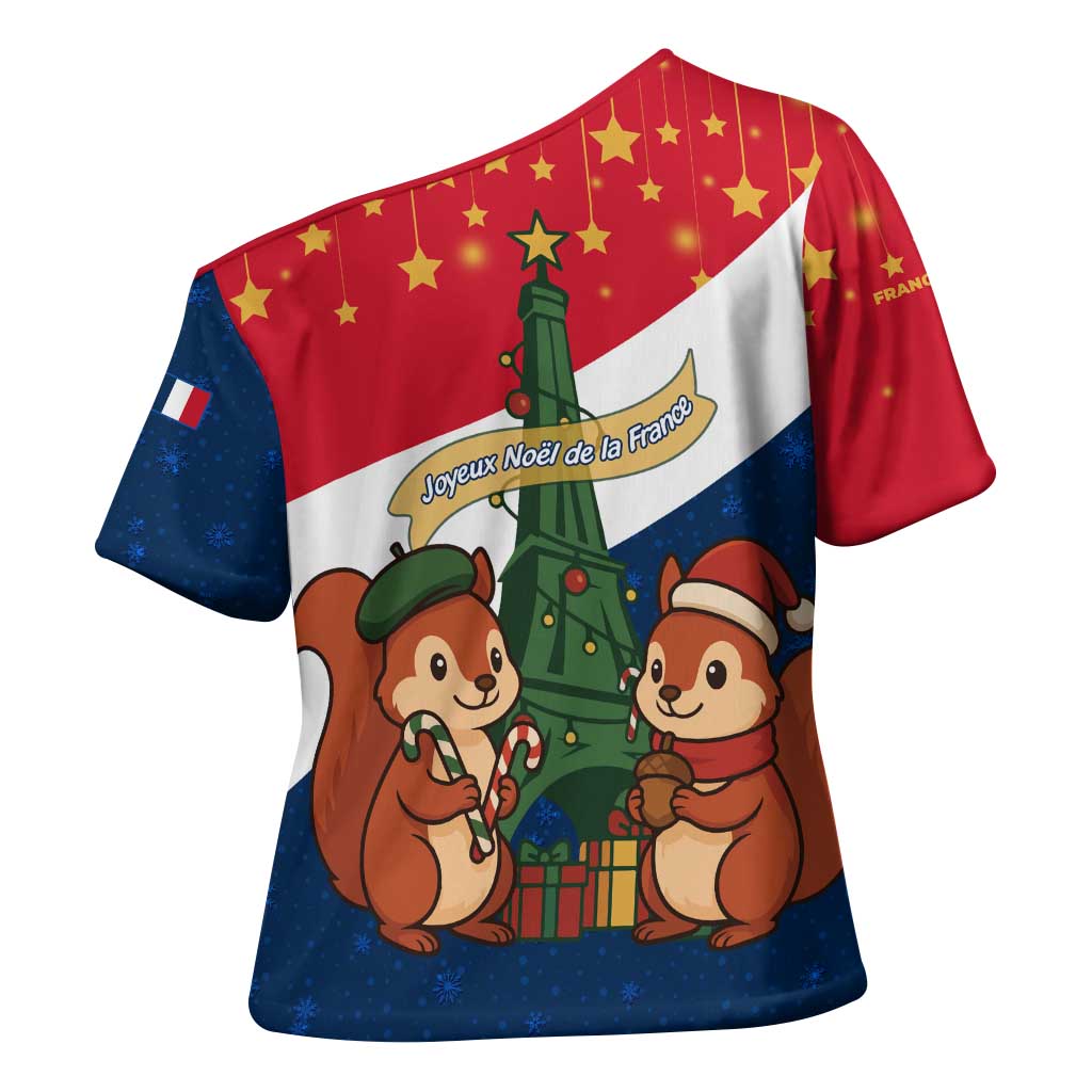 France Christmas Cross Shoulder Shirt with Eiffel Tower Chipmunks Candy Canes and Starry Night Design - Wonder Print Shop