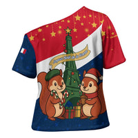 France Christmas Cross Shoulder Shirt with Eiffel Tower Chipmunks Candy Canes and Starry Night Design - Wonder Print Shop