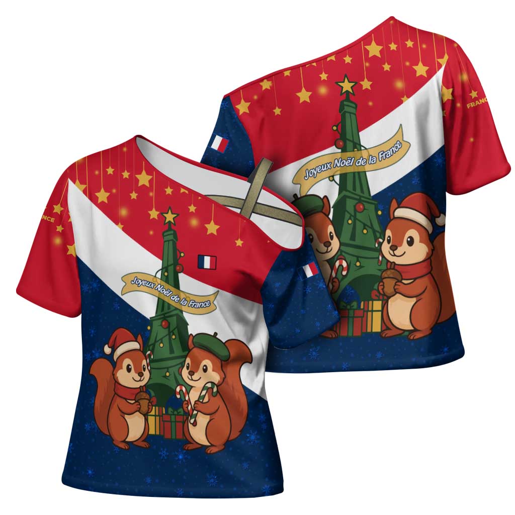 France Christmas Cross Shoulder Shirt with Eiffel Tower Chipmunks Candy Canes and Starry Night Design - Wonder Print Shop