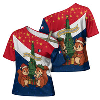 France Christmas Cross Shoulder Shirt with Eiffel Tower Chipmunks Candy Canes and Starry Night Design - Wonder Print Shop