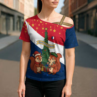 France Christmas Cross Shoulder Shirt with Eiffel Tower Chipmunks Candy Canes and Starry Night Design - Wonder Print Shop