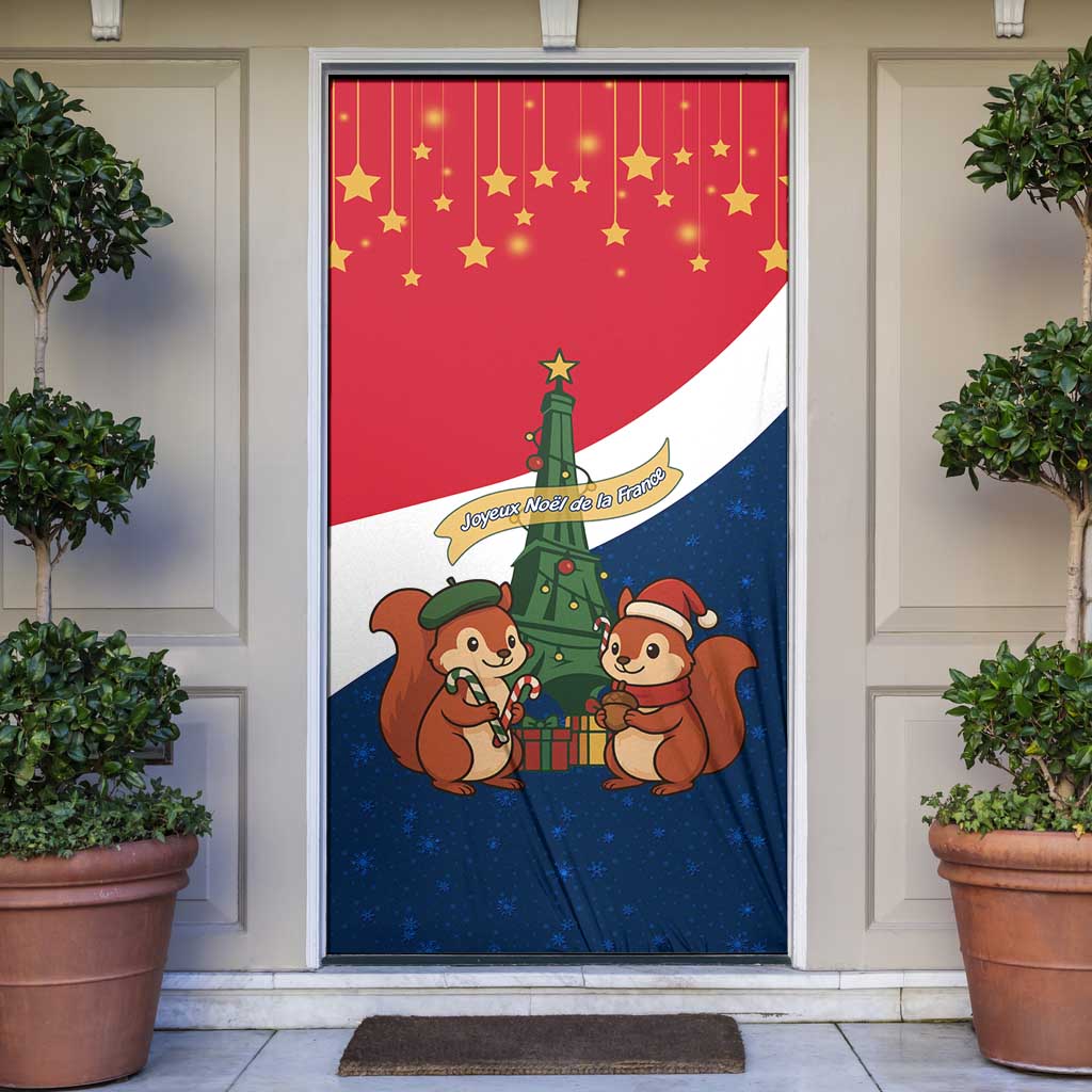 France Christmas Door Cover with Eiffel Tower Chipmunks Candy Canes and Starry Night Design - Wonder Print Shop