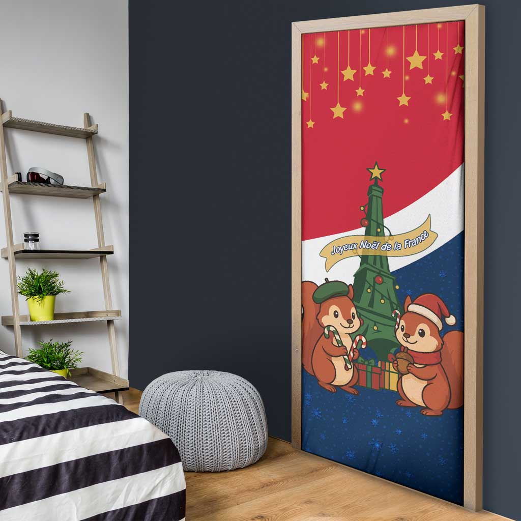 France Christmas Door Cover with Eiffel Tower Chipmunks Candy Canes and Starry Night Design - Wonder Print Shop