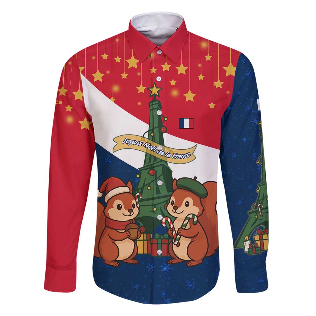 France Christmas Family Matching Long Sleeve Bodycon Dress and Hawaiian Shirt with Eiffel Tower Chipmunks Candy Canes and Starry Night Design - Wonder Print Shop