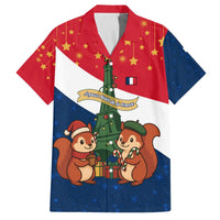 France Christmas Family Matching Off The Shoulder Long Sleeve Dress and Hawaiian Shirt with Eiffel Tower Chipmunks Candy Canes and Starry Night Design - Wonder Print Shop