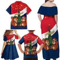 France Christmas Family Matching Off Shoulder Maxi Dress and Hawaiian Shirt with Eiffel Tower Chipmunks Candy Canes and Starry Night Design - Wonder Print Shop