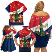 France Christmas Family Matching Off Shoulder Short Dress and Hawaiian Shirt with Eiffel Tower Chipmunks Candy Canes and Starry Night Design - Wonder Print Shop