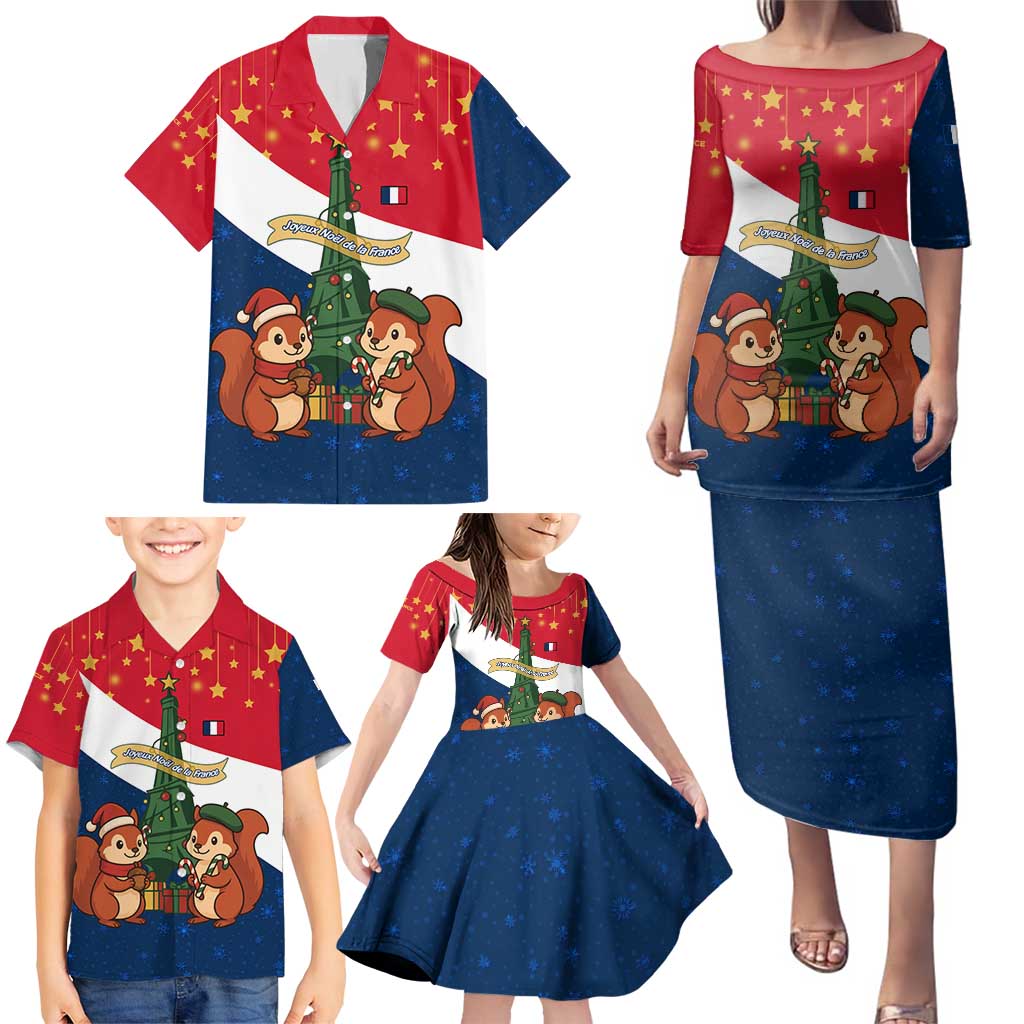 France Christmas Family Matching Puletasi and Hawaiian Shirt with Eiffel Tower Chipmunks Candy Canes and Starry Night Design - Wonder Print Shop