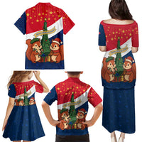 France Christmas Family Matching Puletasi and Hawaiian Shirt with Eiffel Tower Chipmunks Candy Canes and Starry Night Design - Wonder Print Shop