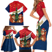 France Christmas Family Matching Short Sleeve Bodycon Dress and Hawaiian Shirt with Eiffel Tower Chipmunks Candy Canes and Starry Night Design - Wonder Print Shop