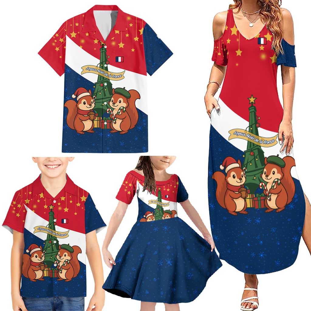 France Christmas Family Matching Summer Maxi Dress and Hawaiian Shirt with Eiffel Tower Chipmunks Candy Canes and Starry Night Design - Wonder Print Shop