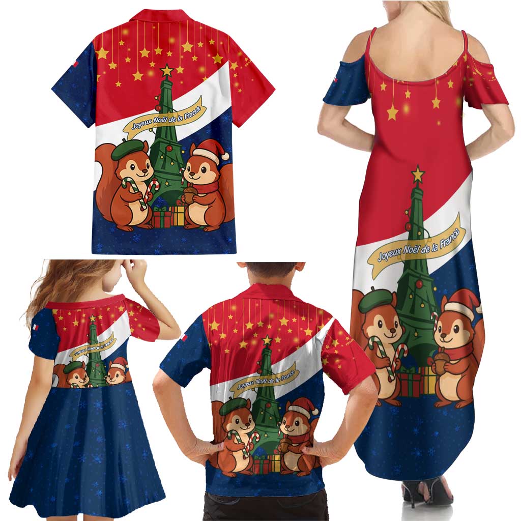 France Christmas Family Matching Summer Maxi Dress and Hawaiian Shirt with Eiffel Tower Chipmunks Candy Canes and Starry Night Design - Wonder Print Shop