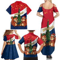 France Christmas Family Matching Summer Maxi Dress and Hawaiian Shirt with Eiffel Tower Chipmunks Candy Canes and Starry Night Design - Wonder Print Shop