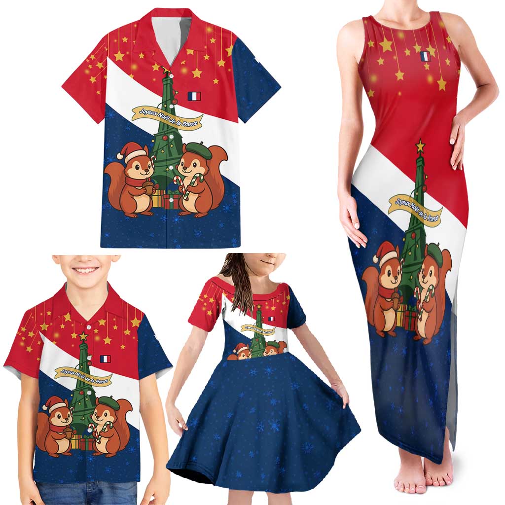 France Christmas Family Matching Tank Maxi Dress and Hawaiian Shirt with Eiffel Tower Chipmunks Candy Canes and Starry Night Design - Wonder Print Shop