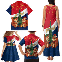 France Christmas Family Matching Tank Maxi Dress and Hawaiian Shirt with Eiffel Tower Chipmunks Candy Canes and Starry Night Design - Wonder Print Shop