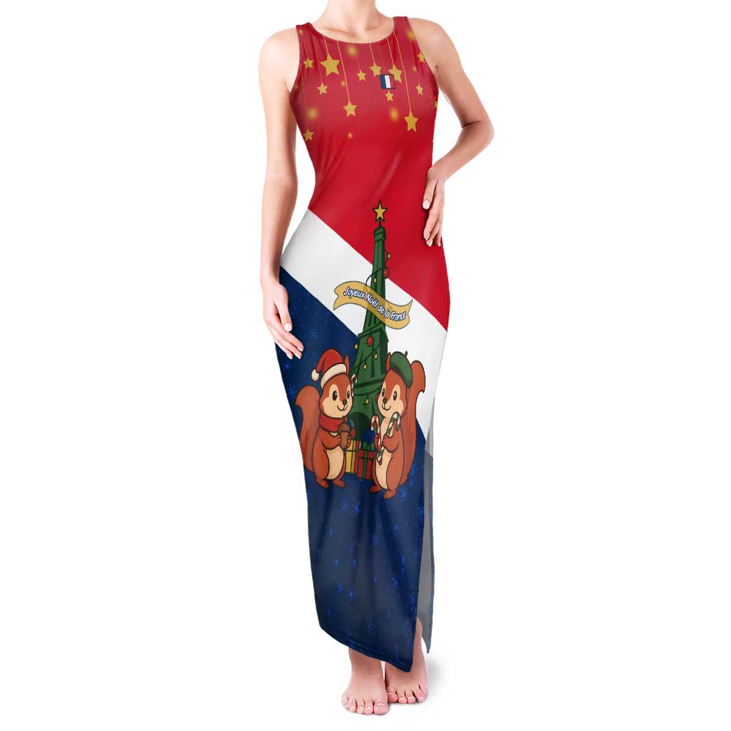 France Christmas Family Matching Tank Maxi Dress and Hawaiian Shirt with Eiffel Tower Chipmunks Candy Canes and Starry Night Design - Wonder Print Shop