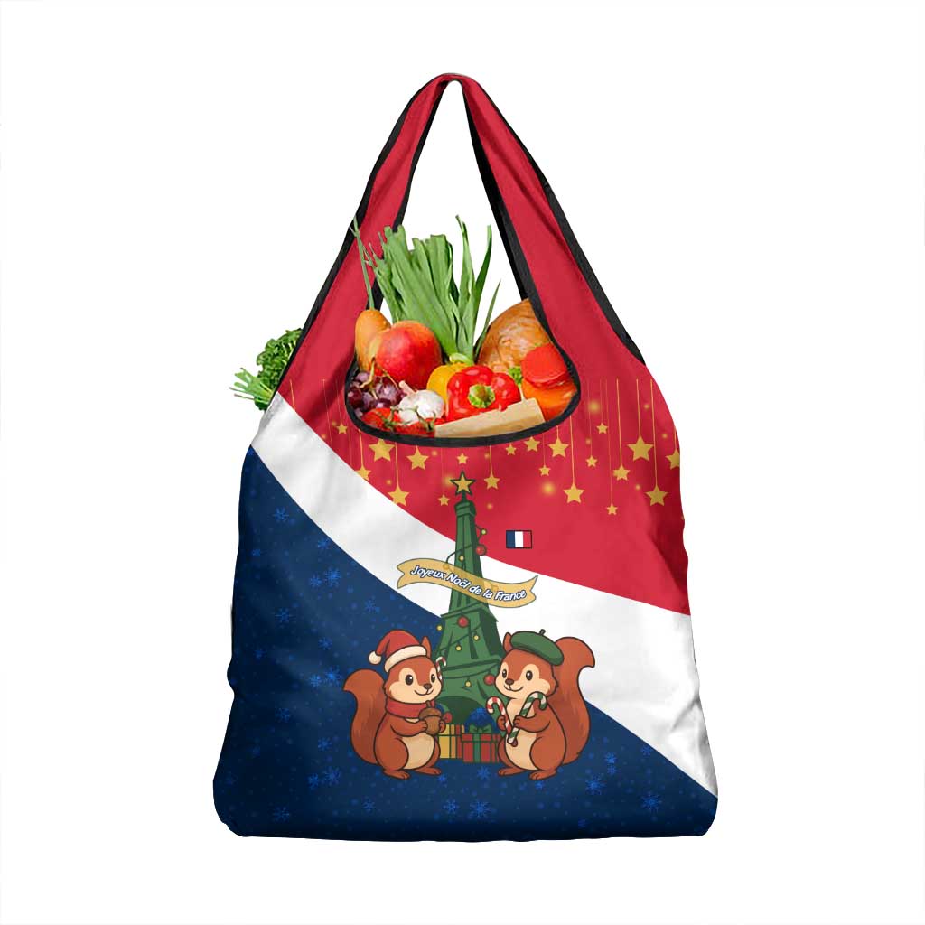France Christmas Grocery Bag with Eiffel Tower Chipmunks Candy Canes and Starry Night Design - Wonder Print Shop