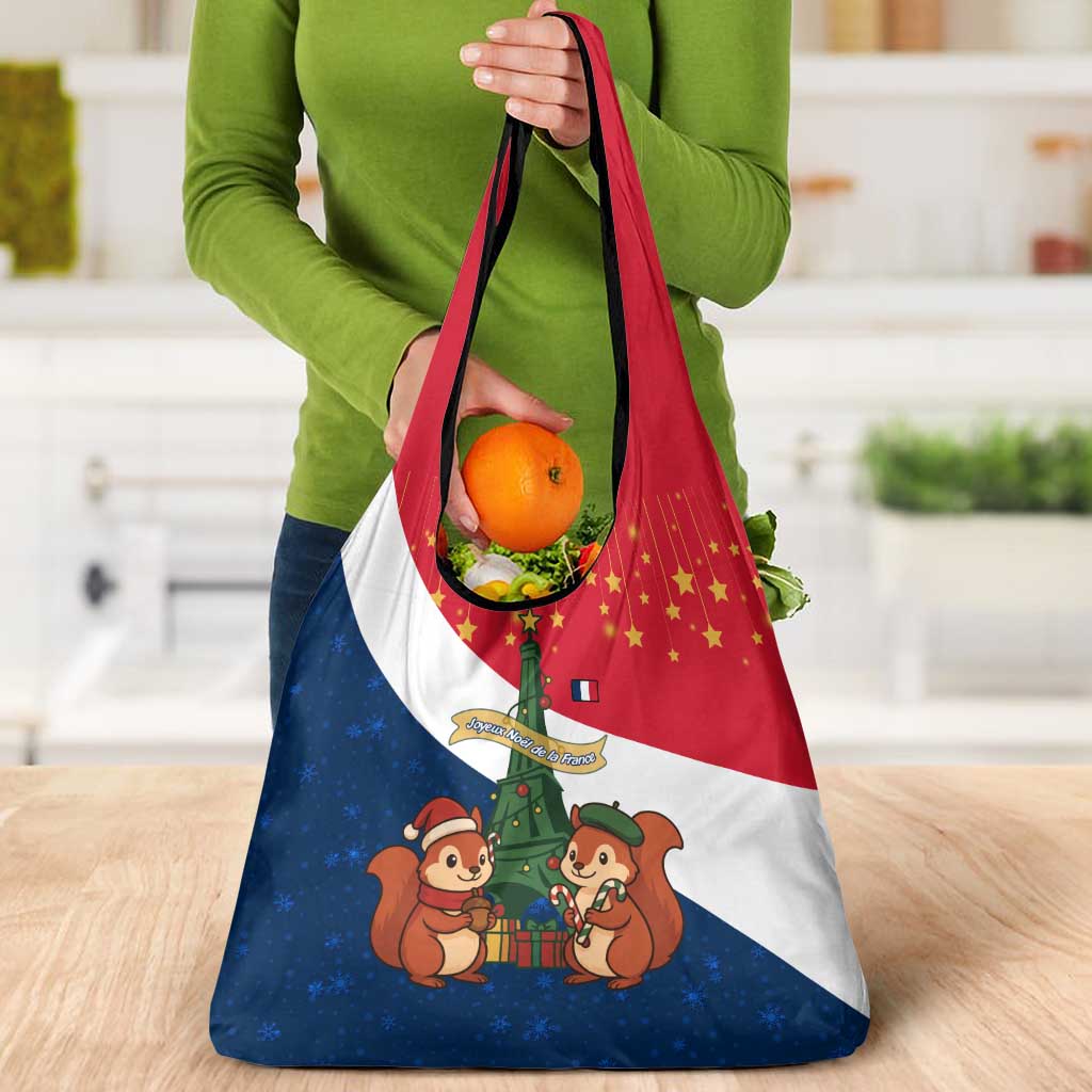 France Christmas Grocery Bag with Eiffel Tower Chipmunks Candy Canes and Starry Night Design - Wonder Print Shop