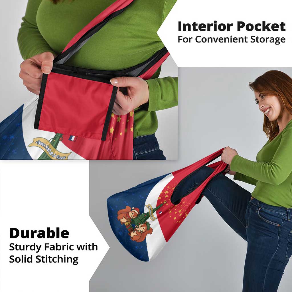 France Christmas Grocery Bag with Eiffel Tower Chipmunks Candy Canes and Starry Night Design - Wonder Print Shop