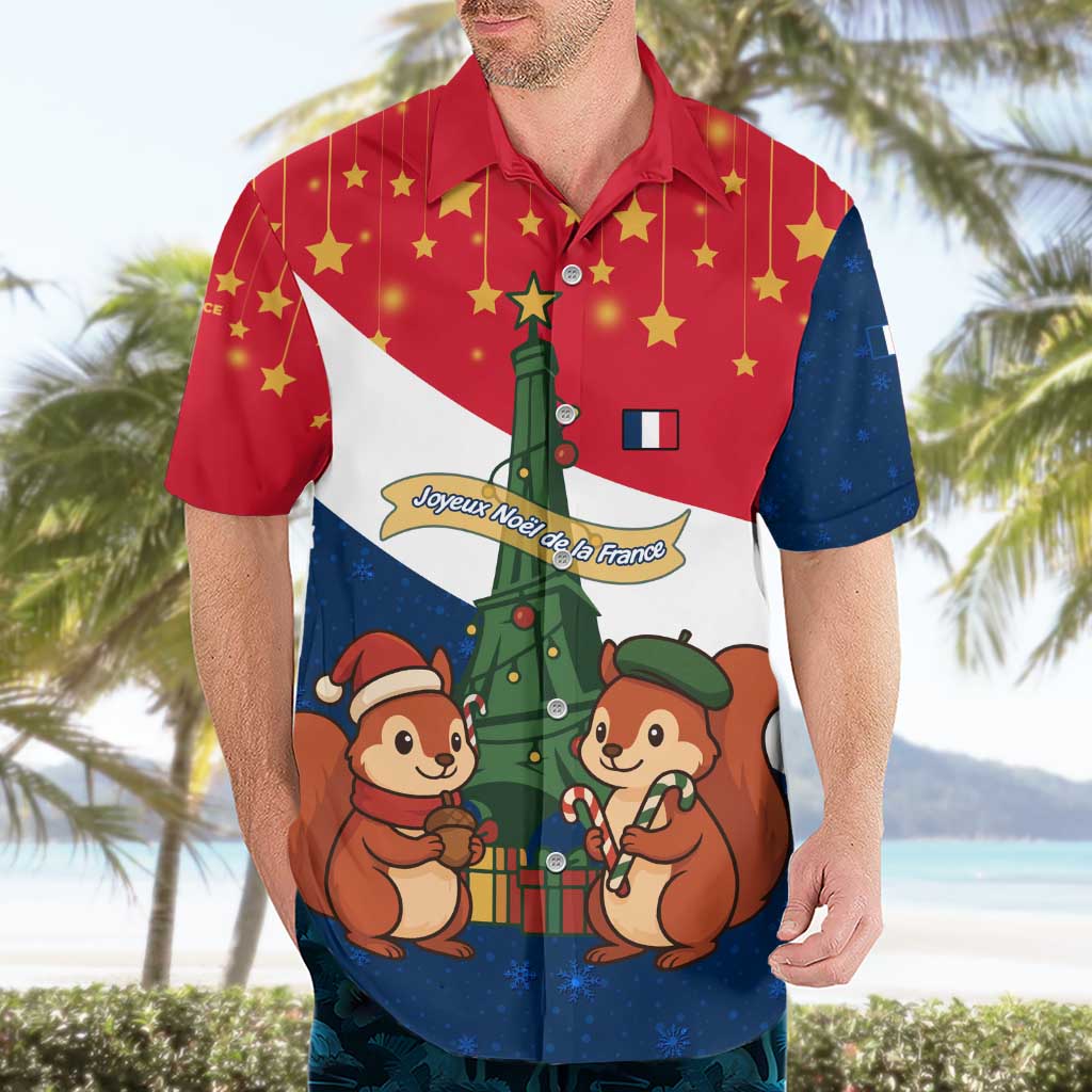 France Christmas Hawaiian Shirt with Eiffel Tower Chipmunks Candy Canes and Starry Night Design - Wonder Print Shop