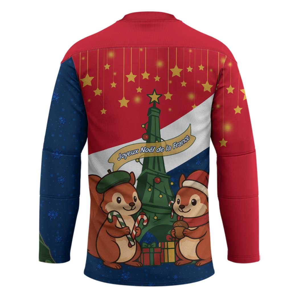 France Christmas Hockey Jersey with Eiffel Tower Chipmunks Candy Canes and Starry Night Design - Wonder Print Shop