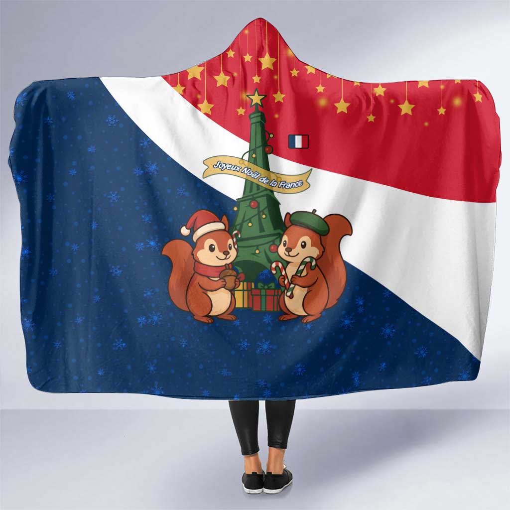 France Christmas Hooded Blanket with Eiffel Tower Chipmunks Candy Canes and Starry Night Design - Wonder Print Shop