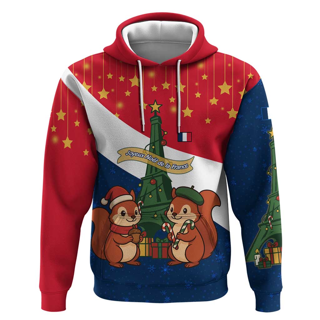 France Christmas Hoodie with Eiffel Tower Chipmunks Candy Canes and Starry Night Design - Wonder Print Shop