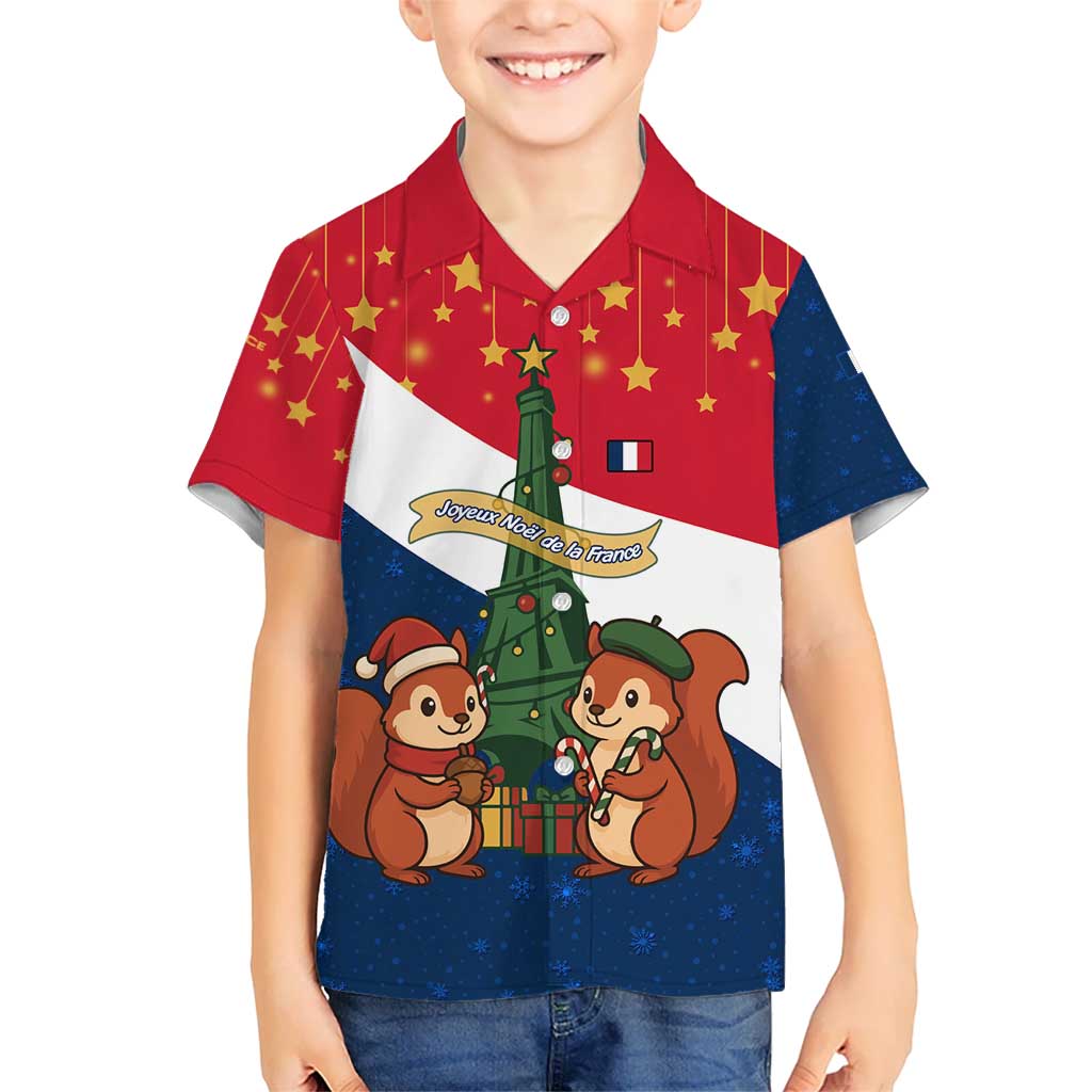 France Christmas Kid Hawaiian Shirt with Eiffel Tower Chipmunks Candy Canes and Starry Night Design - Wonder Print Shop
