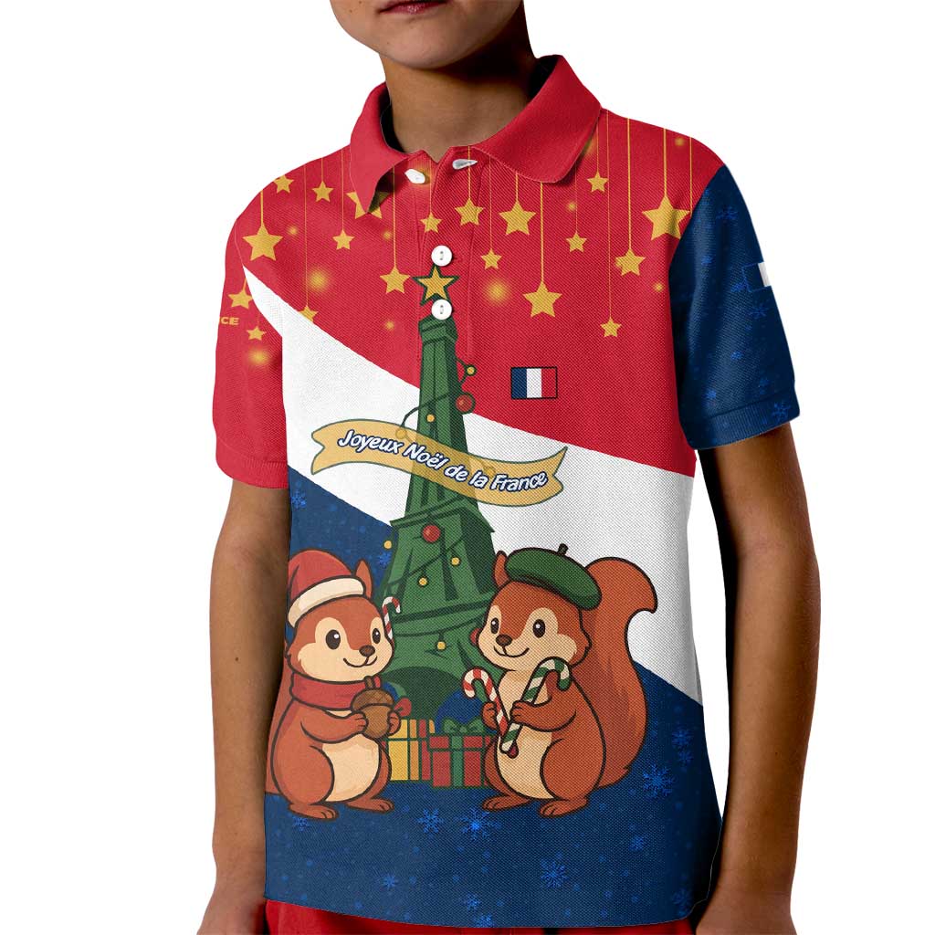 France Christmas Kid Polo Shirt with Eiffel Tower Chipmunks Candy Canes and Starry Night Design - Wonder Print Shop