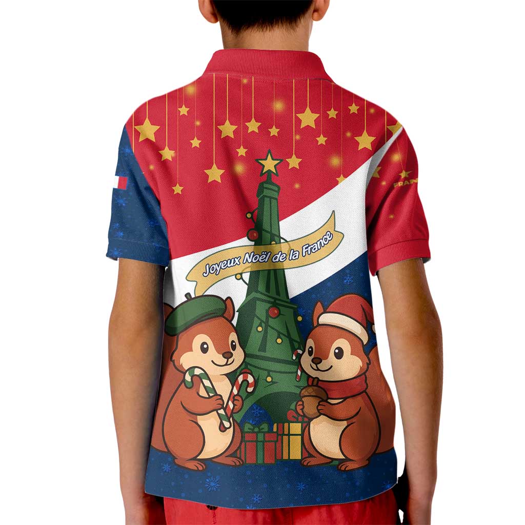 France Christmas Kid Polo Shirt with Eiffel Tower Chipmunks Candy Canes and Starry Night Design - Wonder Print Shop