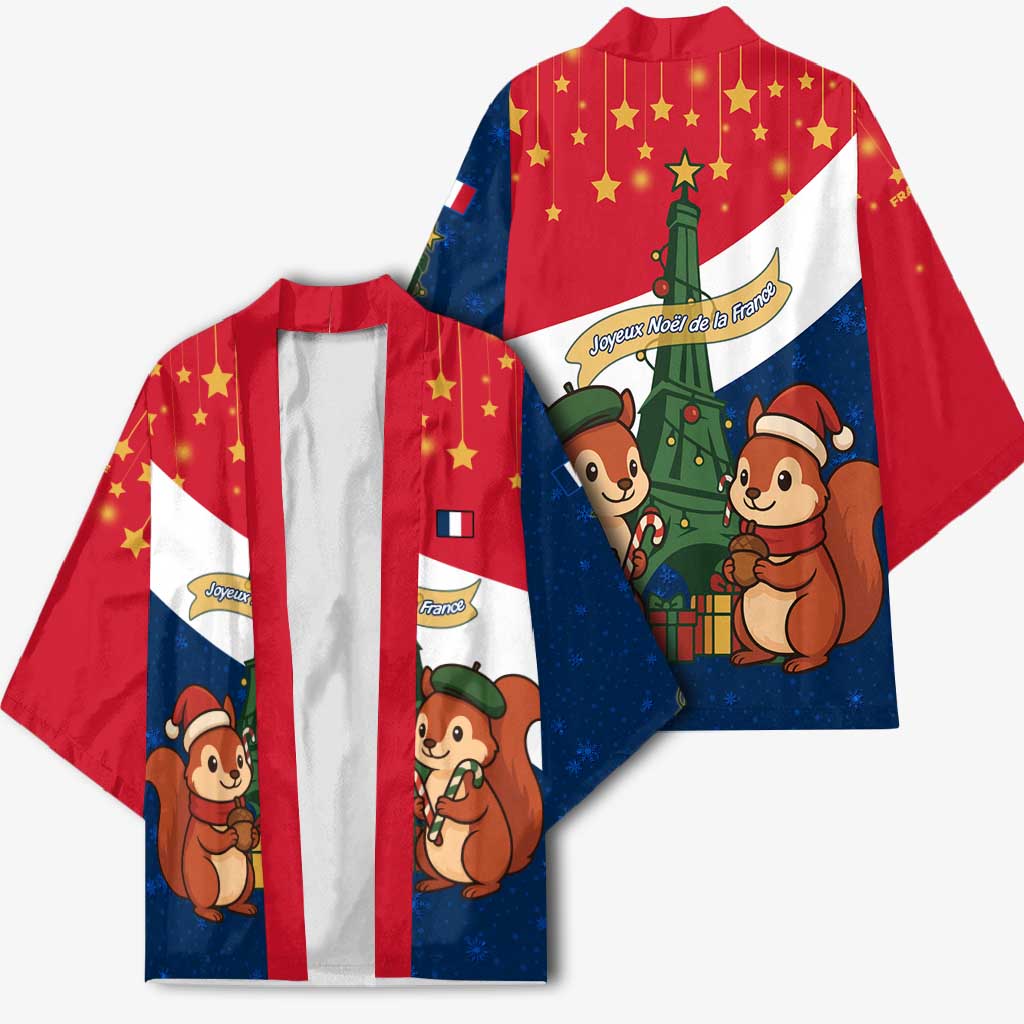 France Christmas Kimono with Eiffel Tower Chipmunks Candy Canes and Starry Night Design - Wonder Print Shop