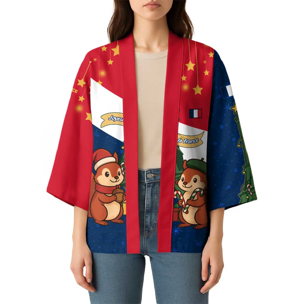 France Christmas Kimono with Eiffel Tower Chipmunks Candy Canes and Starry Night Design - Wonder Print Shop
