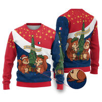 France Christmas Ugly Christmas Sweater with Eiffel Tower Chipmunks Candy Canes and Starry Night Design - Wonder Print Shop