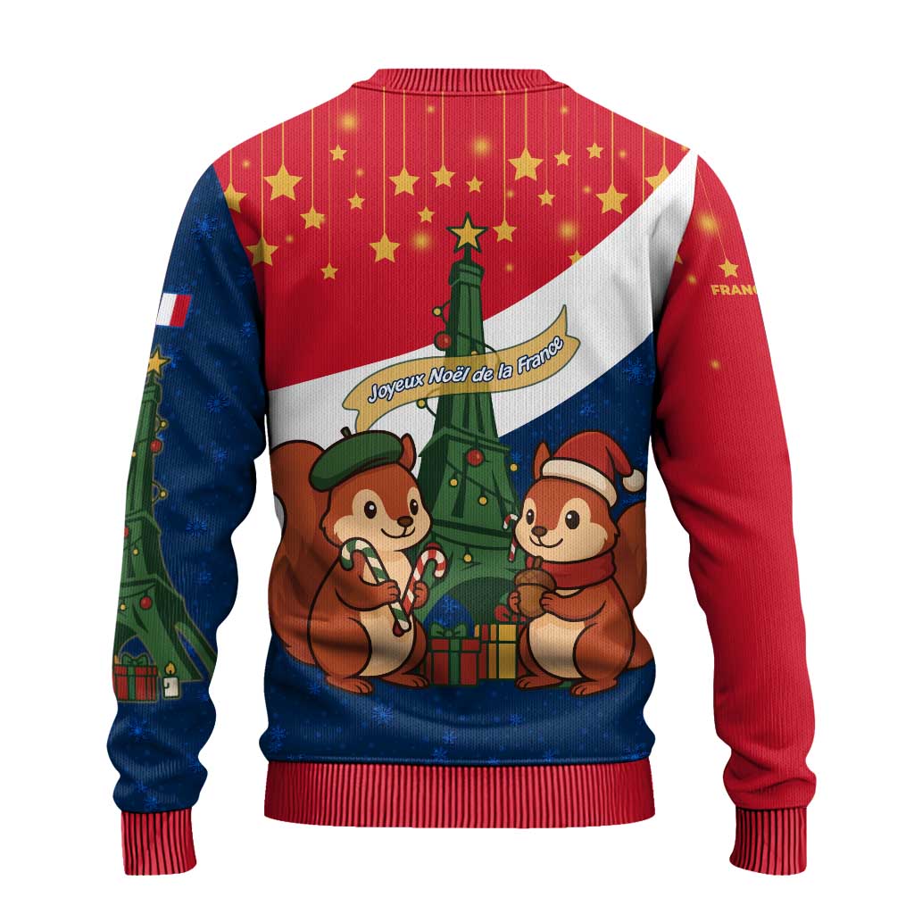 France Christmas Ugly Christmas Sweater with Eiffel Tower Chipmunks Candy Canes and Starry Night Design - Wonder Print Shop