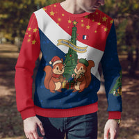 France Christmas Ugly Christmas Sweater with Eiffel Tower Chipmunks Candy Canes and Starry Night Design - Wonder Print Shop