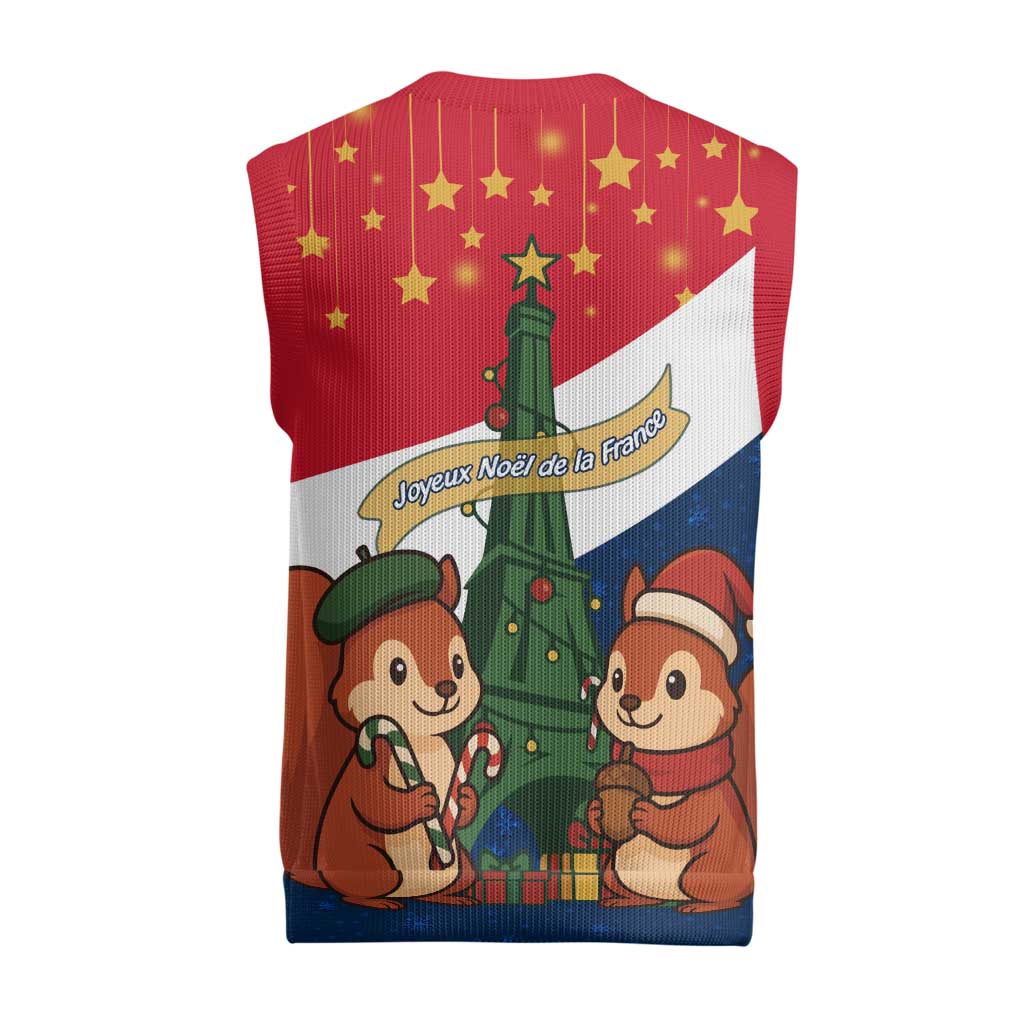 France Christmas Knitted V-Neck Vest with Eiffel Tower Chipmunks Candy Canes and Starry Night Design - Wonder Print Shop